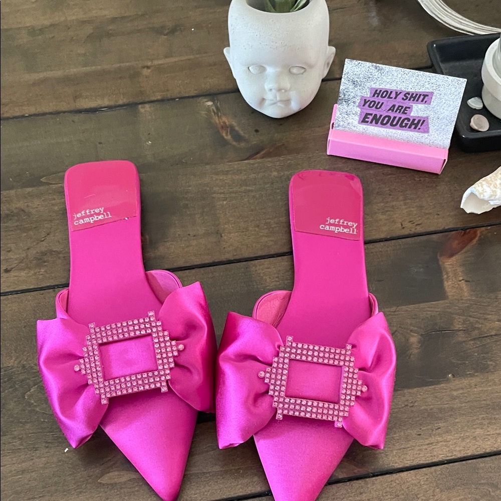 Jeffrey Campbell Fuchsia Satin Bow Mules Size 7 US